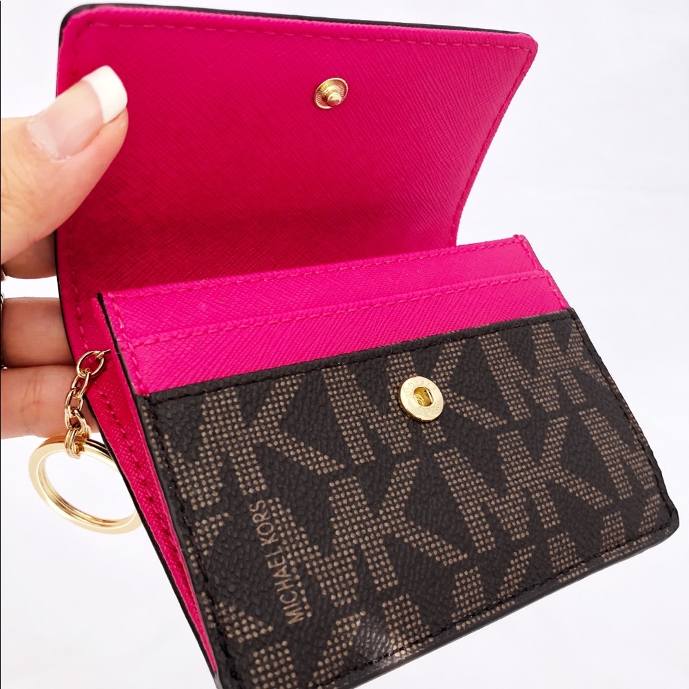 NWT Michael Kors Card Holder Brown Pink Key - Picture 4 of 7